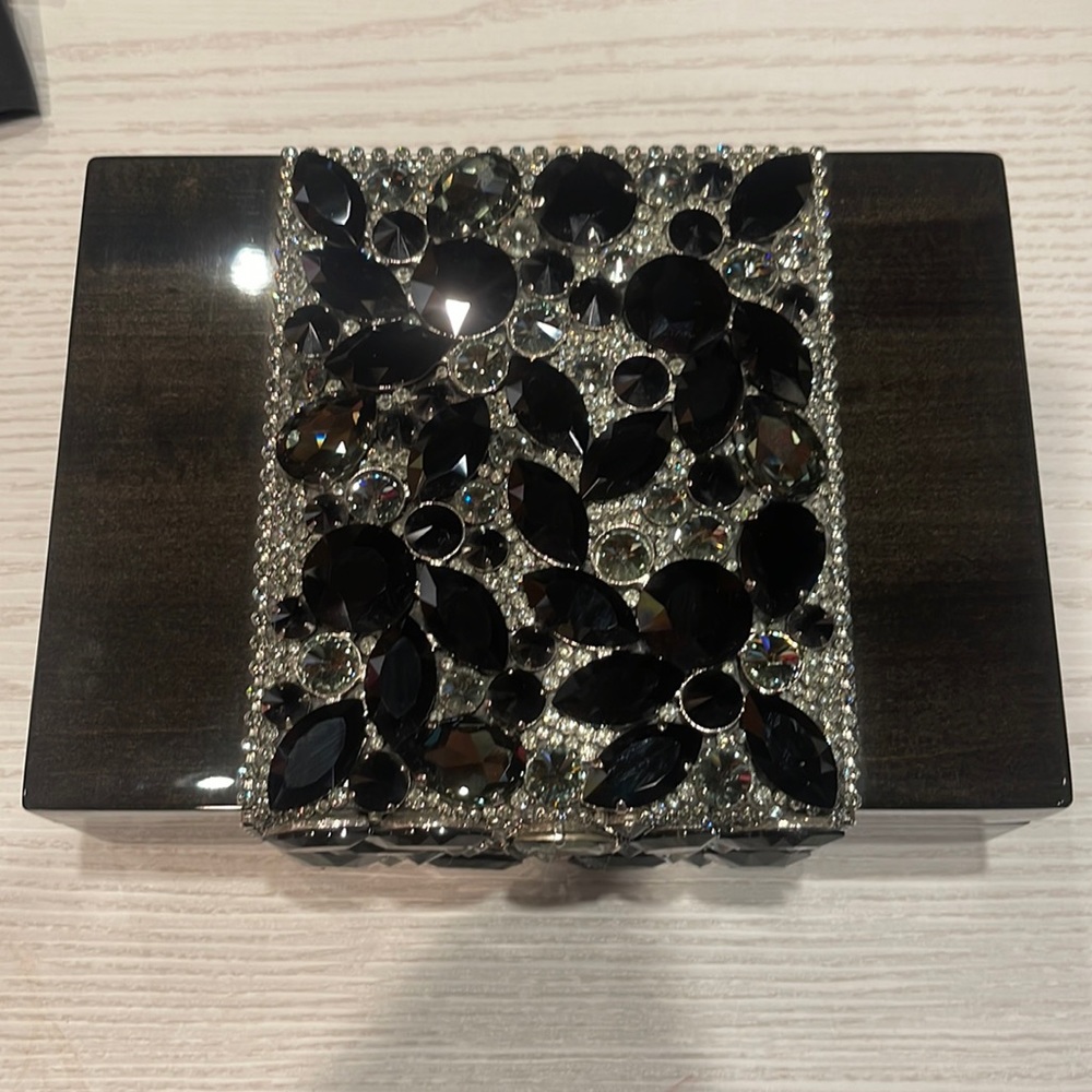 Thorson Hosier Black Lacquer Jewelry Box Swarovski Crystals PRISTINE